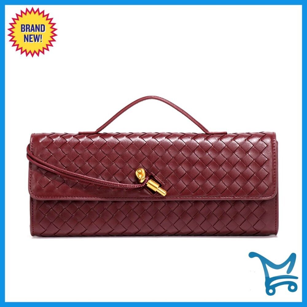 Evening Woven PU Leather Clutch with Removable Strap, Crossbody Shoulder Bag